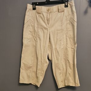 #21 Dalia Collection Light Tan Small Pinstripe Cotton Capris Sz 10 Relaced Fit